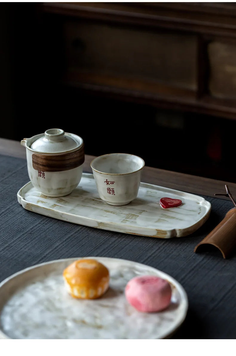 Creative Dry Brew Tray Ceramic Tea Tray Powder Introduction Oval Retro Home Use
