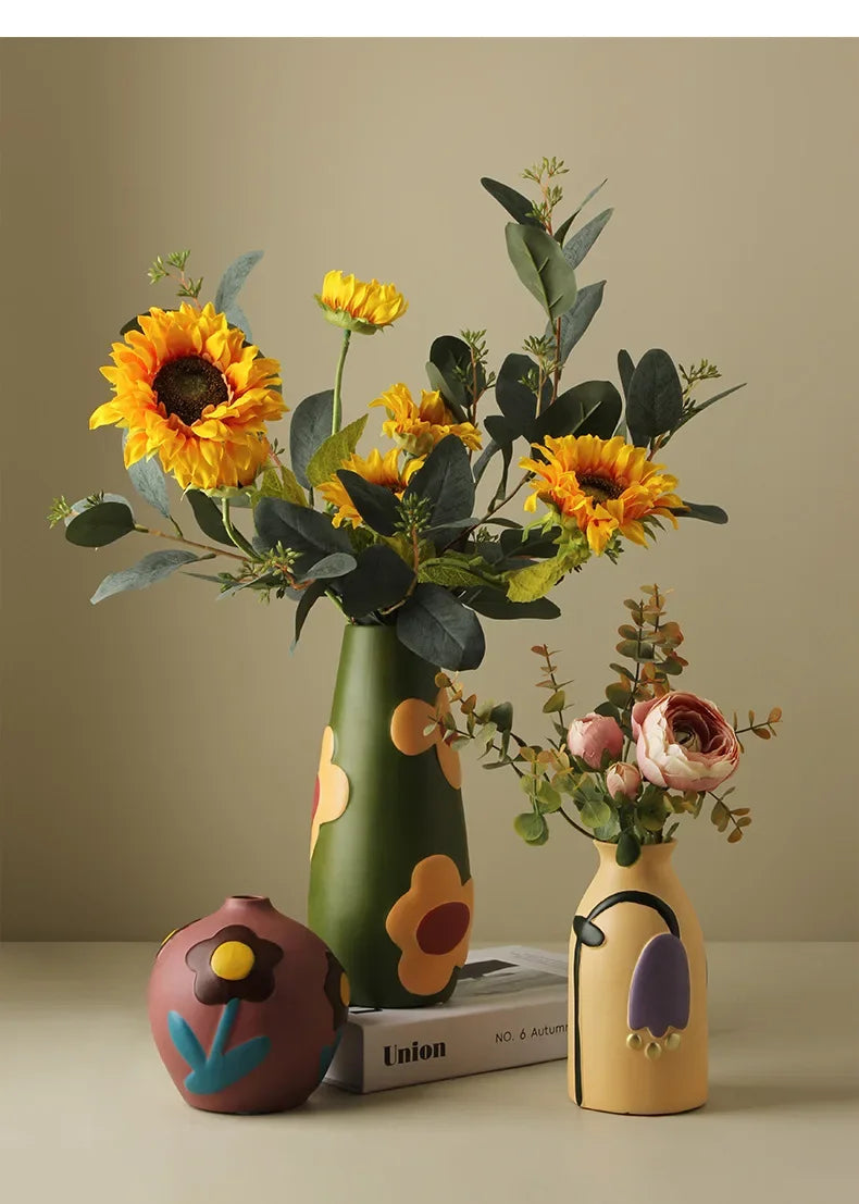 Desktop Ceramic Vase Living Room Flower Arrangement Creative Living Room Home Decoration Morandi Painted Flower Device