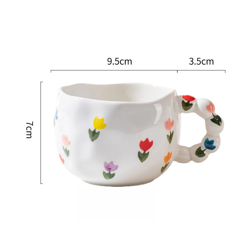 Cute Ceramic Mugs Cloud Heart Pattern Coffee Cups Flower Milk Tea Cup 250ML Drinkware Kitchen