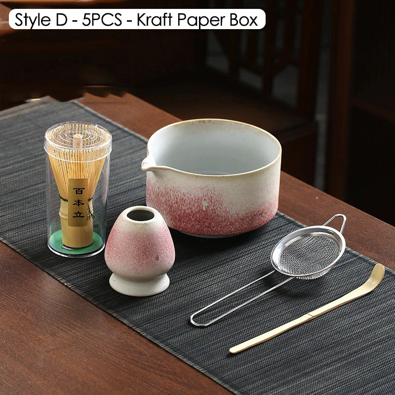 Japanese Matcha Blender Ceremony 4/5/6pcs Set Ceramic Chawan Bowl Bamboo Whisk and Tea Scoop Matcha Tools Kit for Tea Lovers