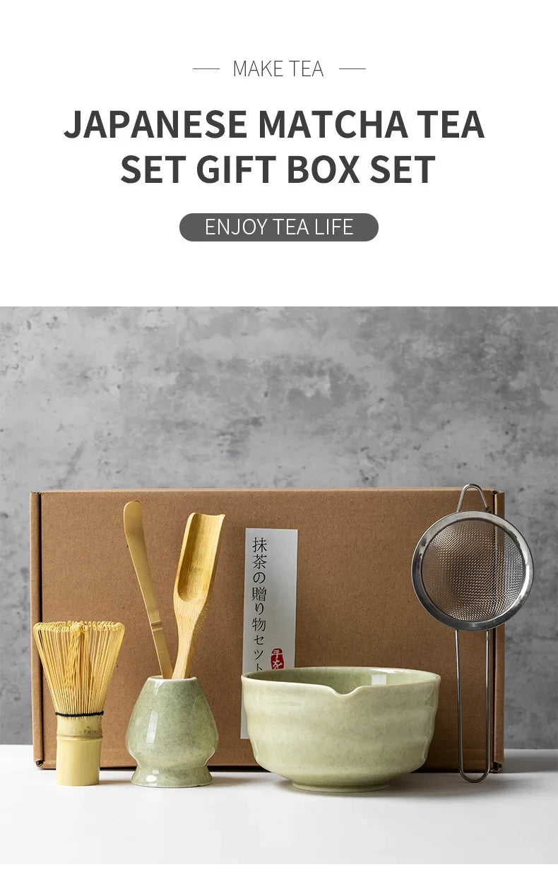 Japanese Matcha Blender Ceremony 4/5/6pcs Set Ceramic Chawan Bowl Bamboo Whisk and Tea Scoop Matcha Tools Kit for Tea Lovers
