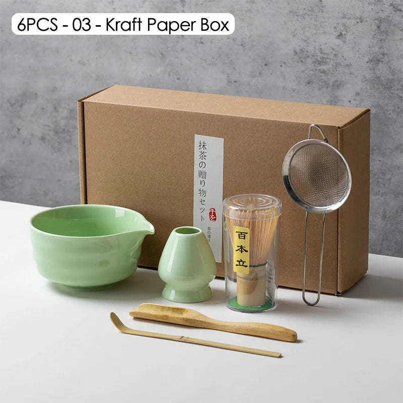 Japanese Matcha Blender Ceremony 4/5/6pcs Set Ceramic Chawan Bowl Bamboo Whisk and Tea Scoop Matcha Tools Kit for Tea Lovers