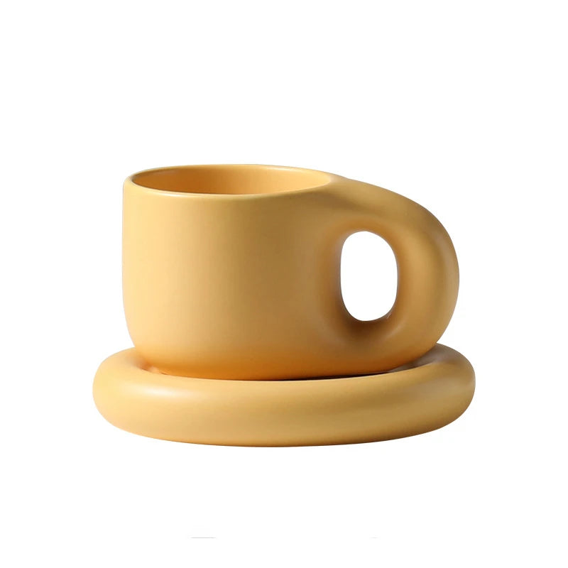 400ml Fat Handmade Chubby Mug Creative Nordic Home Decoration Oval Plate Personalized Ceramic Cup Saucer Coffee Tea Milk Cake