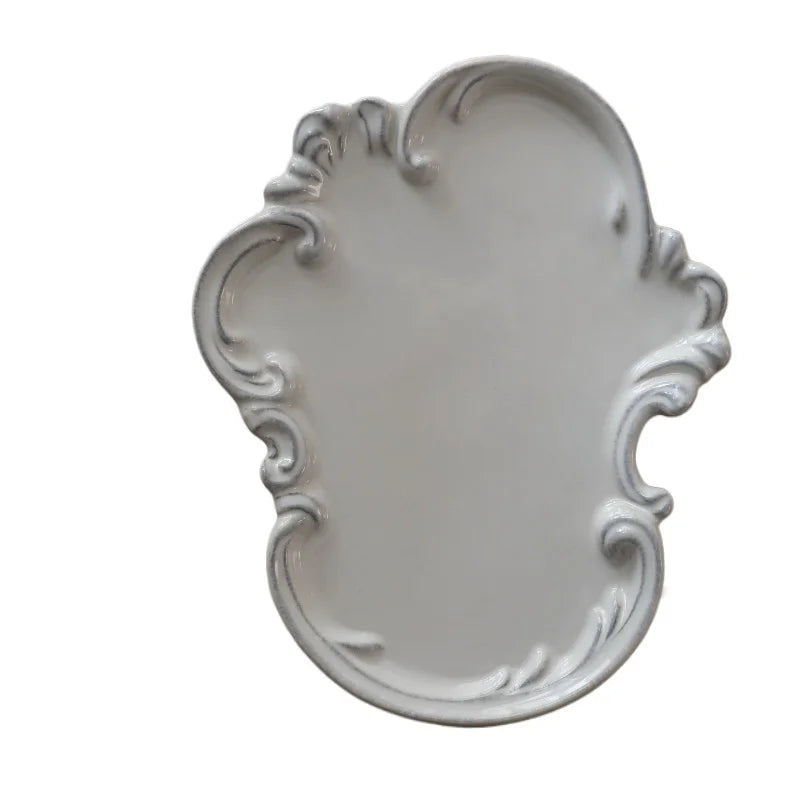Vintage lace handmade ceramic tray, dining plate, creative bathroom, bedroom jewelry, aromatherapy tray, jewelry dish