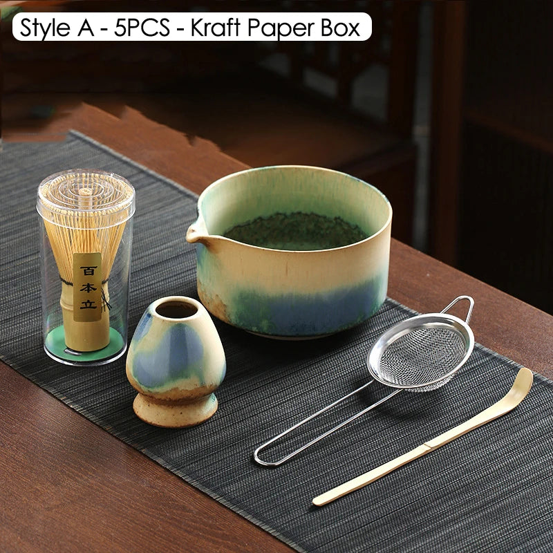Japanese Matcha Blender Ceremony 4/5/6pcs Set Ceramic Chawan Bowl Bamboo Whisk and Tea Scoop Matcha Tools Kit for Tea Lovers
