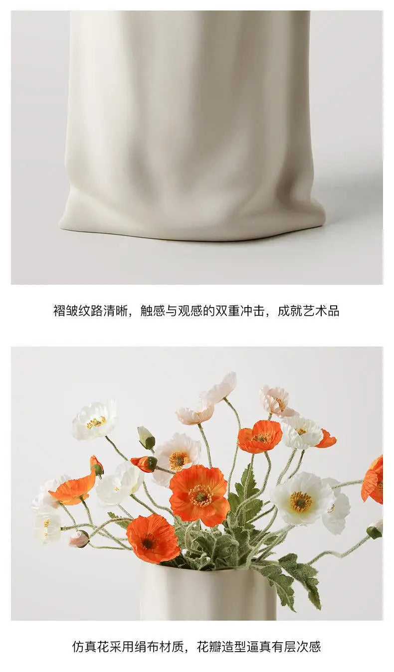 Beihanmei Cream Ceramic Vase Elegant Home Decor for Living Room Entryway Tabletop Flower Arrangement
