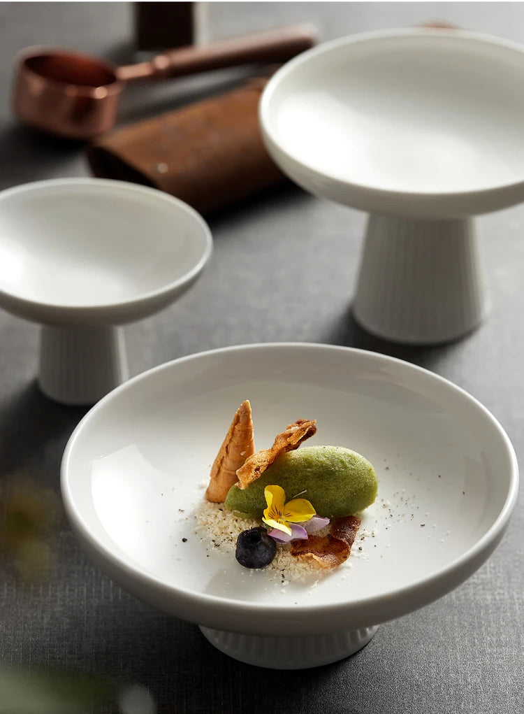 High Footed Plate Ceramic Japanese Style Exquisite Small Fruit Platter Snack Plates Office Tea Dish Restaurant Hotel Tableware