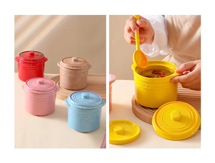 Double Lid Ceramic Bowl,Bird's Nest Steamed Egg Bowl Dessert Cup Stockpot for Boiling, Simmer Cooking Pot Kitchen Cooking Tools