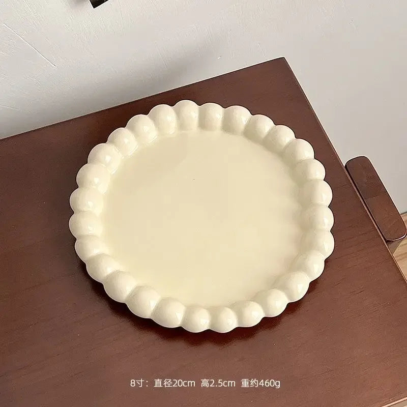 Cream Ins Ceramic Plate Bead Ordering Plate Milk Whisper Korean Wind Bead Edge Dessert Plate Breakfast Dish Home Tableware