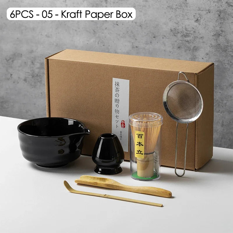Japanese Matcha Blender Ceremony 4/5/6pcs Set Ceramic Chawan Bowl Bamboo Whisk and Tea Scoop Matcha Tools Kit for Tea Lovers