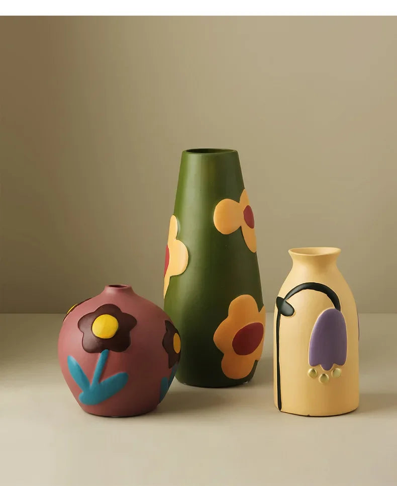 Desktop Ceramic Vase Living Room Flower Arrangement Creative Living Room Home Decoration Morandi Painted Flower Device