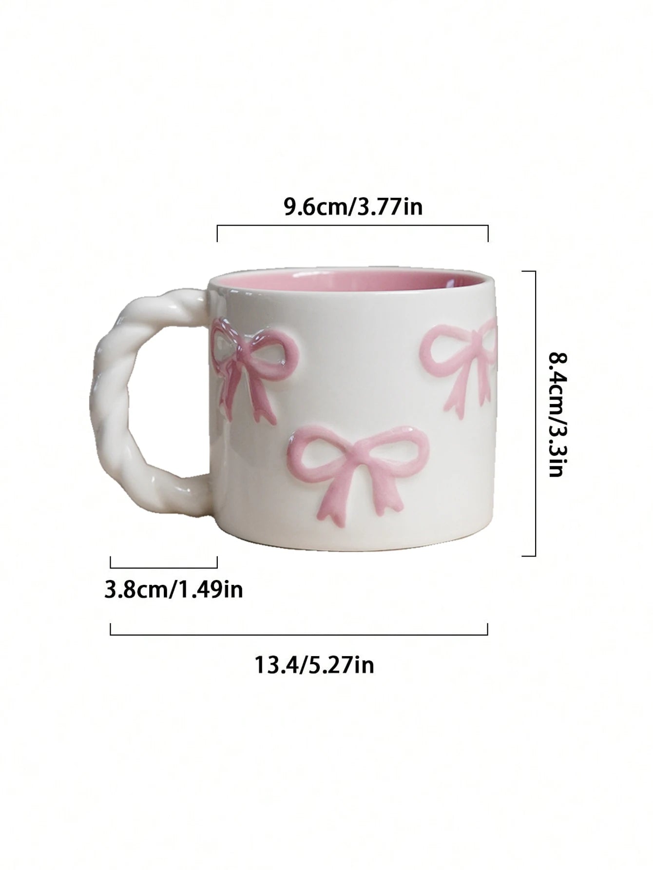 1Pc13.4Oz Pink Bow Ceramic Mug, Twist Handle Ceramic Mug, Exquisite and Simple Pink Embossed Mug, Suitable for Coffee Shop Latte Art Mug, Home Decoration Drinking Utensils, Kitchen Living Room Bedroom Drinking Cup, Gift Givin