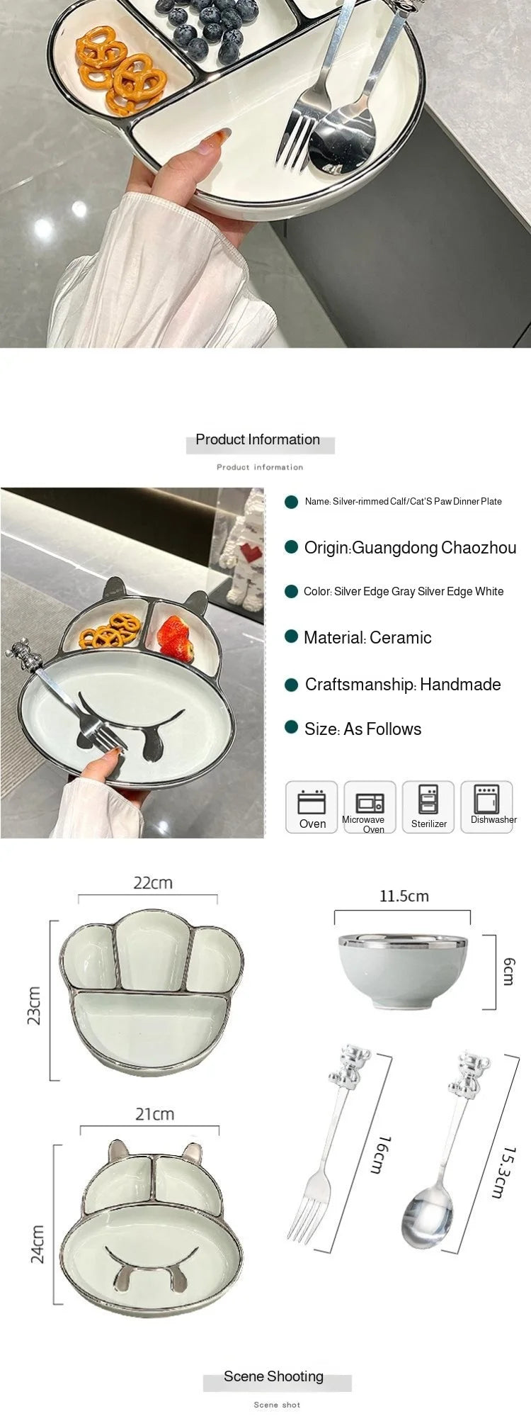 Ceramic Compartmentalized Dinner Plate For Adults To Lose Weight, Cute Dish Plate For One Person To Eat, Separate Meal System