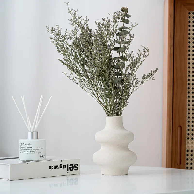 Nordic Style Ceramic Vase Modern White Dried Flower Vases Boho Home Decor Wedding Decoration Accessories Desktop Art Decorations