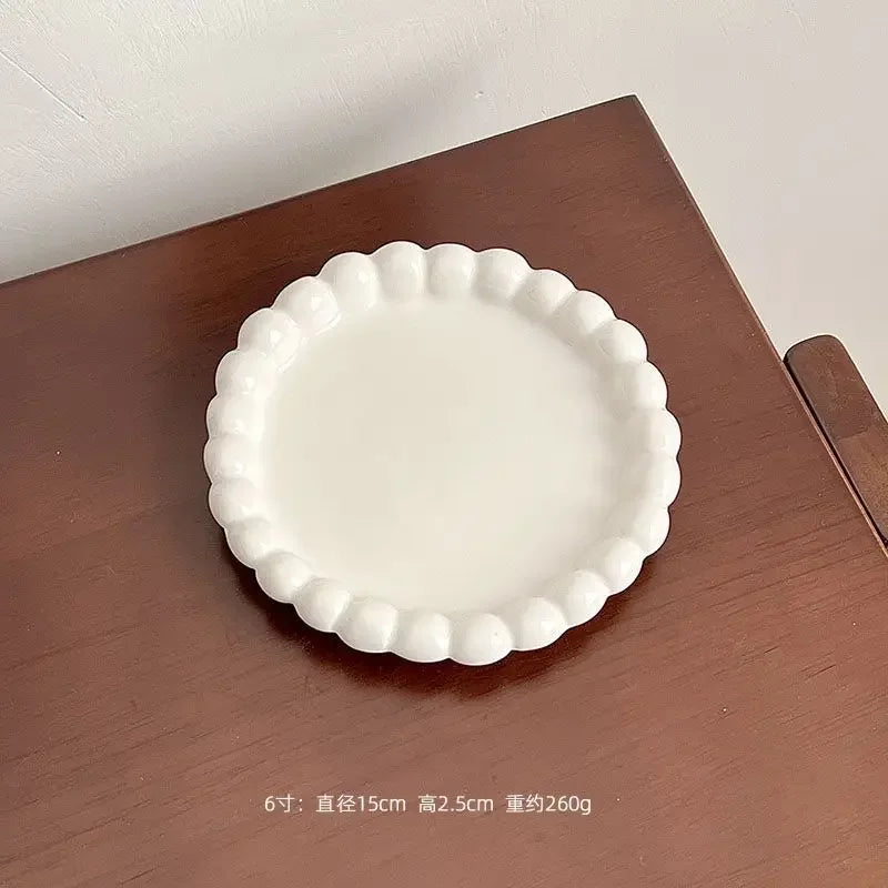 Cream Ins Ceramic Plate Bead Ordering Plate Milk Whisper Korean Wind Bead Edge Dessert Plate Breakfast Dish Home Tableware