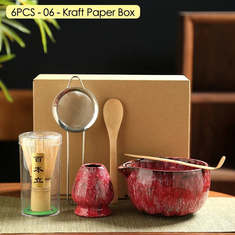 Japanese Matcha Blender Ceremony 4/5/6pcs Set Ceramic Chawan Bowl Bamboo Whisk and Tea Scoop Matcha Tools Kit for Tea Lovers