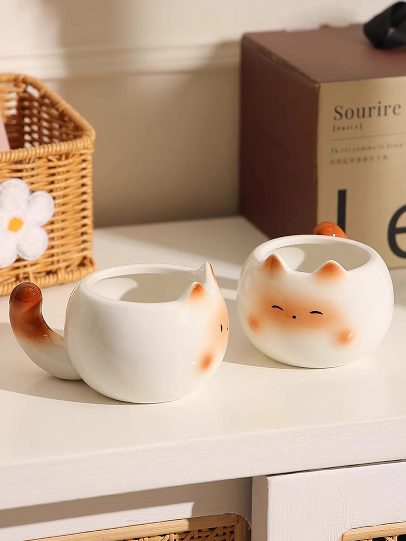 1Pc Siamese Cat Coffee Cup Creative Cute Kitten Mug High-Looking Exquisite Cup Suitable for Coffee Shop Latte Latte Cup Office Living Room Home Bedroom Drinking Cup Afternoon Tea Flower Tea Black Tea Cup Gift