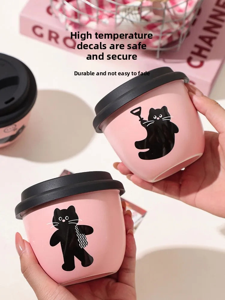 Pink Hand-held Coffee Cup Cute Casual Cup with Lid Female Water Cup French Beautiful Drinking Water Ceramic with Silicone Lid