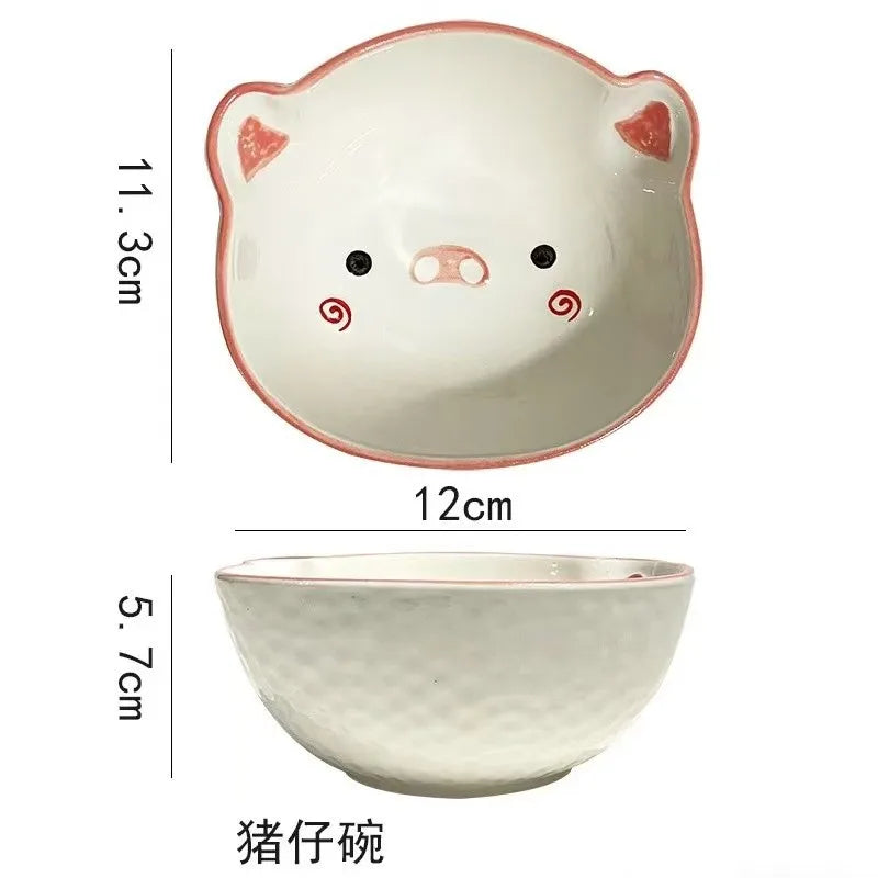 Cute Pig Ceramic Bowl Set Under Glaze Color Home Tableware Porcelain Dishes New Design