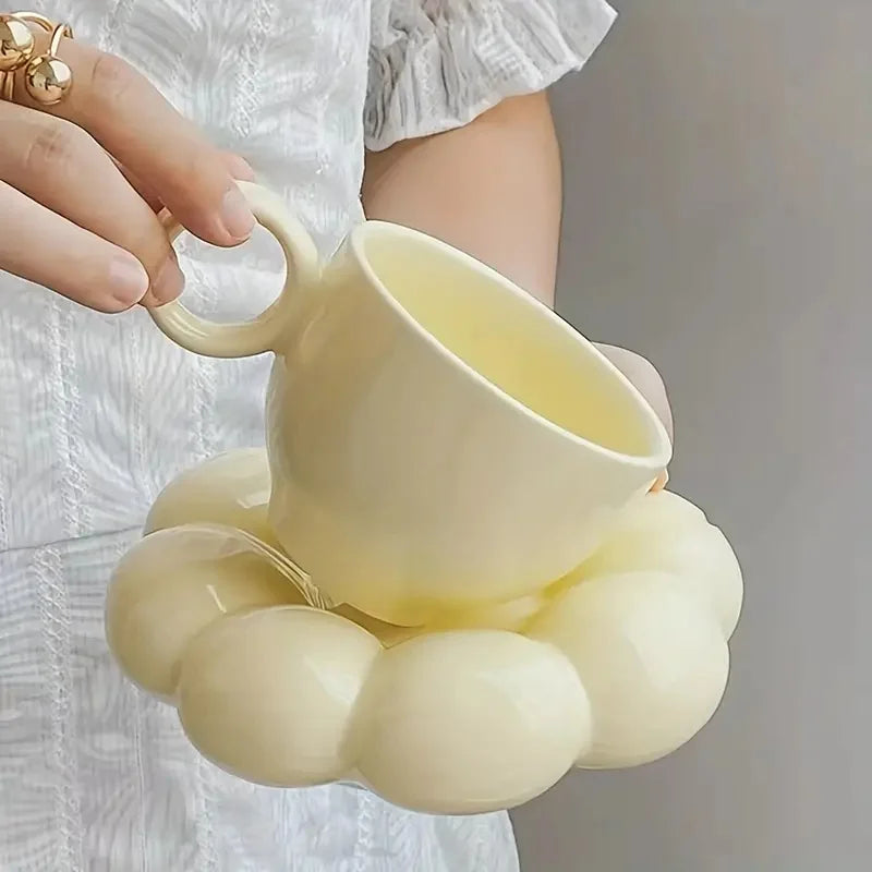 Ceramic Cloud-Shaped Coffee Cup Creative Sunflower Saucer Unique Office Afternoon Tea Mug Exquisite Milk Cups Kitchen Drinkware