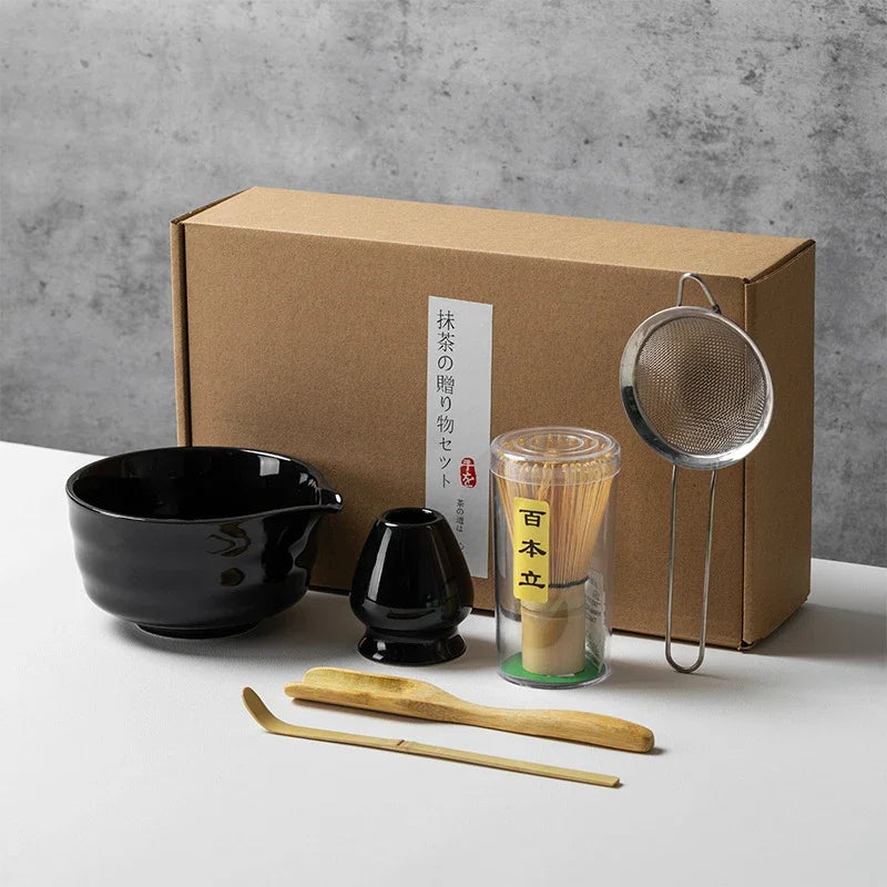 Japanese Matcha Blender Ceremony 4/5/6pcs Set Ceramic Chawan Bowl Bamboo Whisk and Tea Scoop Matcha Tools Kit for Tea Lovers