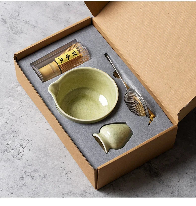 Japanese Matcha Blender Ceremony 4/5/6pcs Set Ceramic Chawan Bowl Bamboo Whisk and Tea Scoop Matcha Tools Kit for Tea Lovers