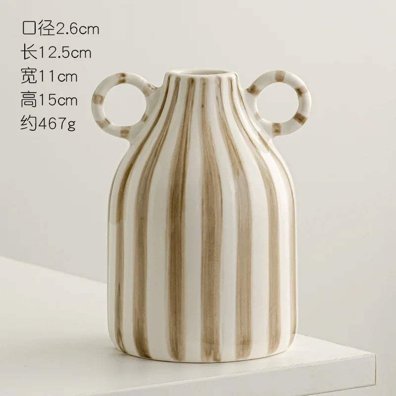 Fun Hand-painted Ceramic Flower Vase With Two Ears Living Room Decoration Accessories Decoración Hogar Home Decor Table Vases