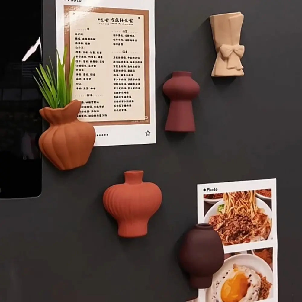 Ceramic Vases Refrigerator Stickers Decorative Exquisite Magnetic Sticker Mini Stylish Simulation Flower Vase Living Room