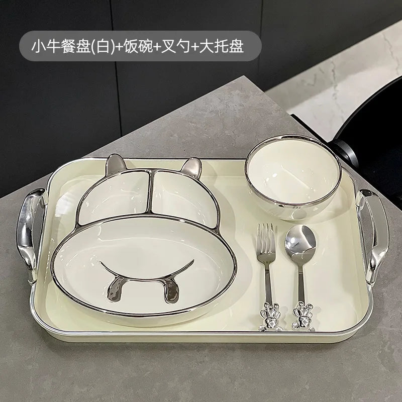 Ceramic Compartmentalized Dinner Plate For Adults To Lose Weight, Cute Dish Plate For One Person To Eat, Separate Meal System