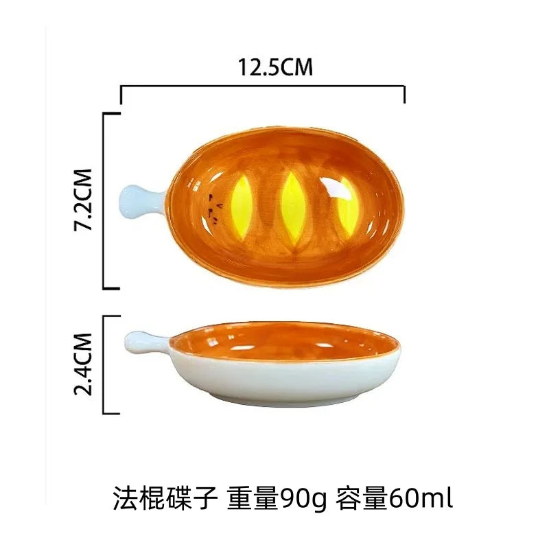 4pcs ceramic side dishes, small dipping saucers, mini small plates, cute bread shape tableware