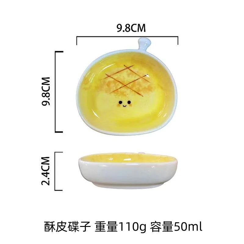 4pcs ceramic side dishes, small dipping saucers, mini small plates, cute bread shape tableware