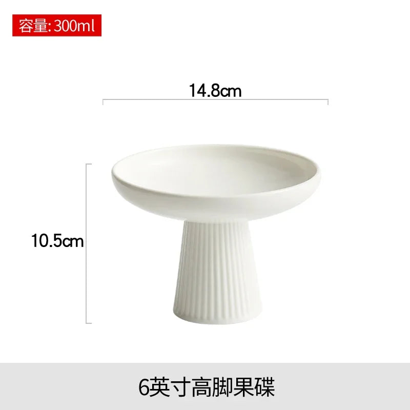 High Footed Plate Ceramic Japanese Style Exquisite Small Fruit Platter Snack Plates Office Tea Dish Restaurant Hotel Tableware