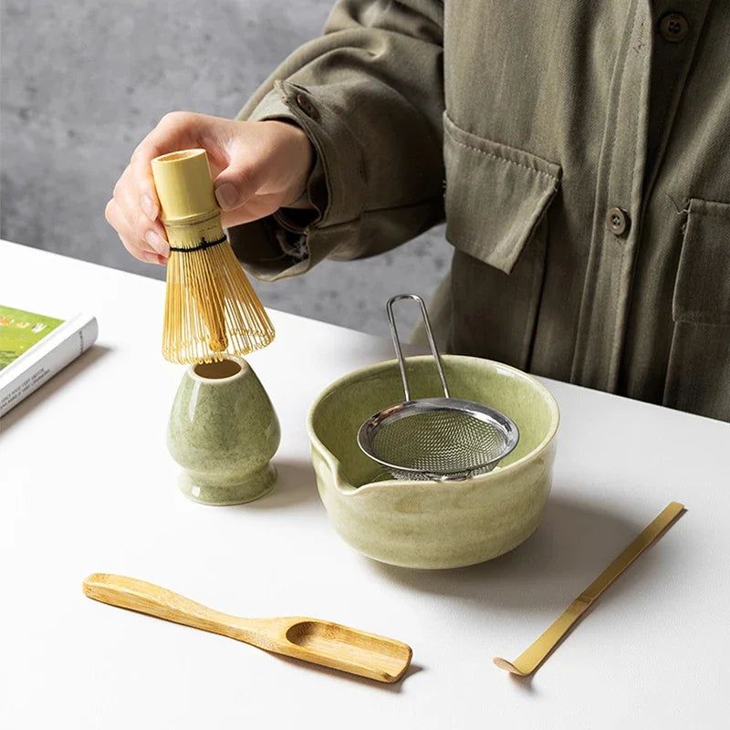 Japanese Matcha Blender Ceremony 4/5/6pcs Set Ceramic Chawan Bowl Bamboo Whisk and Tea Scoop Matcha Tools Kit for Tea Lovers