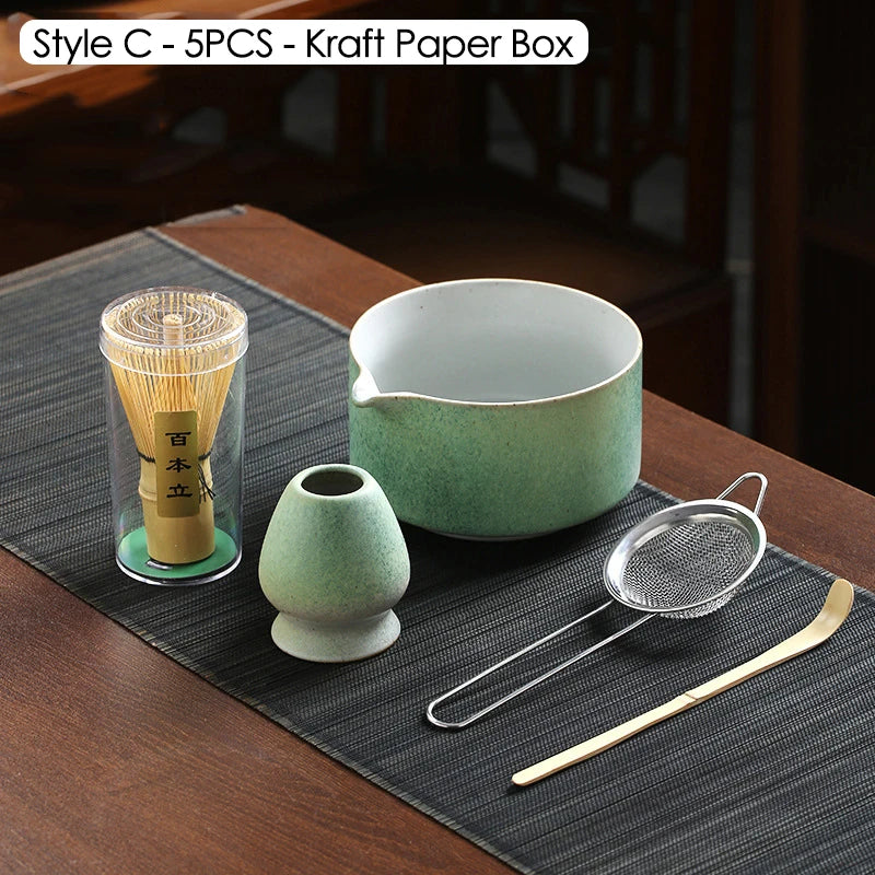 Japanese Matcha Blender Ceremony 4/5/6pcs Set Ceramic Chawan Bowl Bamboo Whisk and Tea Scoop Matcha Tools Kit for Tea Lovers