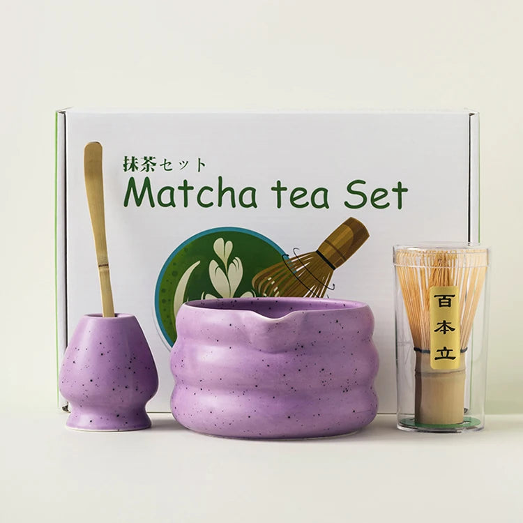 Wholesale High Quality Matcha Set Handmade Bamboo Whisk Tea Scoop Ceramic Bowl and Whisk Holder 4 Pieces Matcha Gift Box Kit