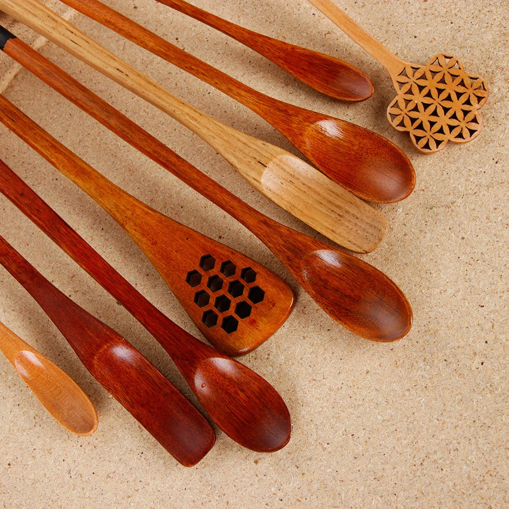 Wood Tea Sticks Matcha Spoon Teaware Teaspoon Handmade Black Bamboo Leaf Spatula Guide Kitchen Tool Spice Gadget Cooking Utensil
