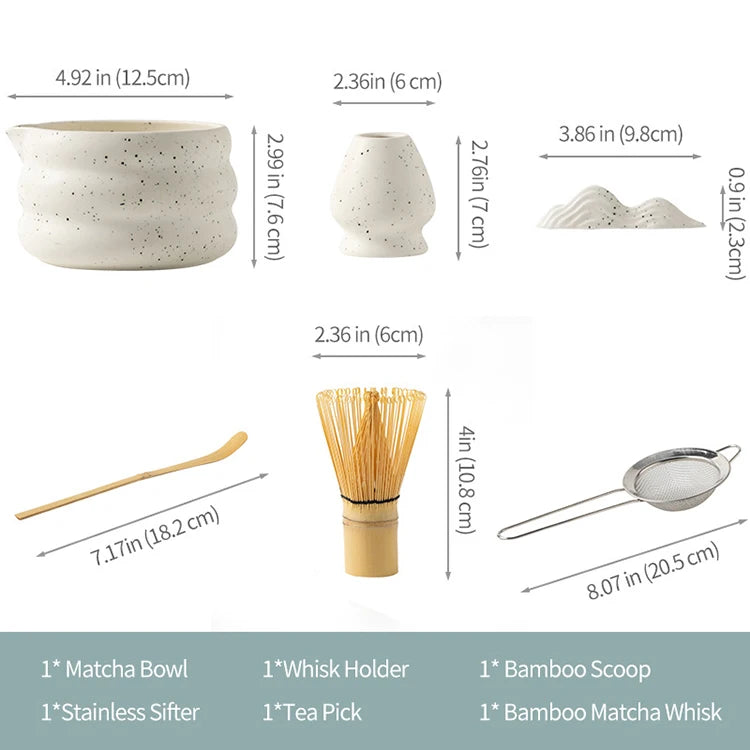 Wholesale High Quality Matcha Set Handmade Bamboo Whisk Tea Scoop Ceramic Bowl and Whisk Holder 4 Pieces Matcha Gift Box Kit