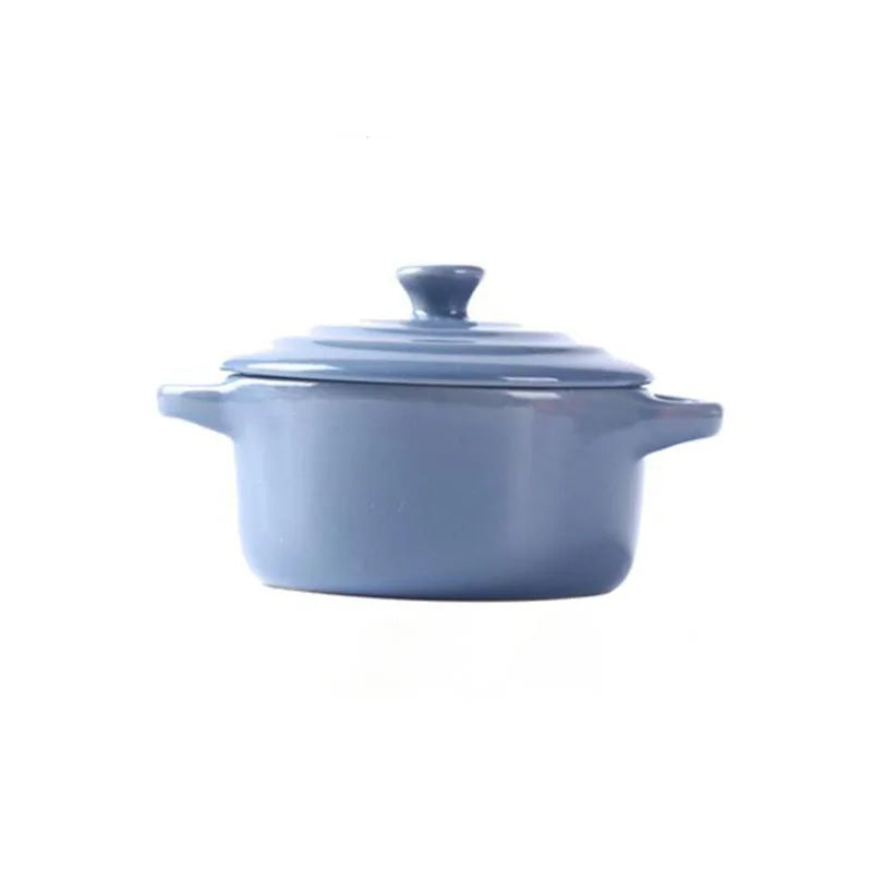 Ceramic Glazed Double Ear Bowl with Lid Microwave Oven Baking Bowl Breskfast Steamed Egg Pudding Bowl 200ml Kitchen Tableware