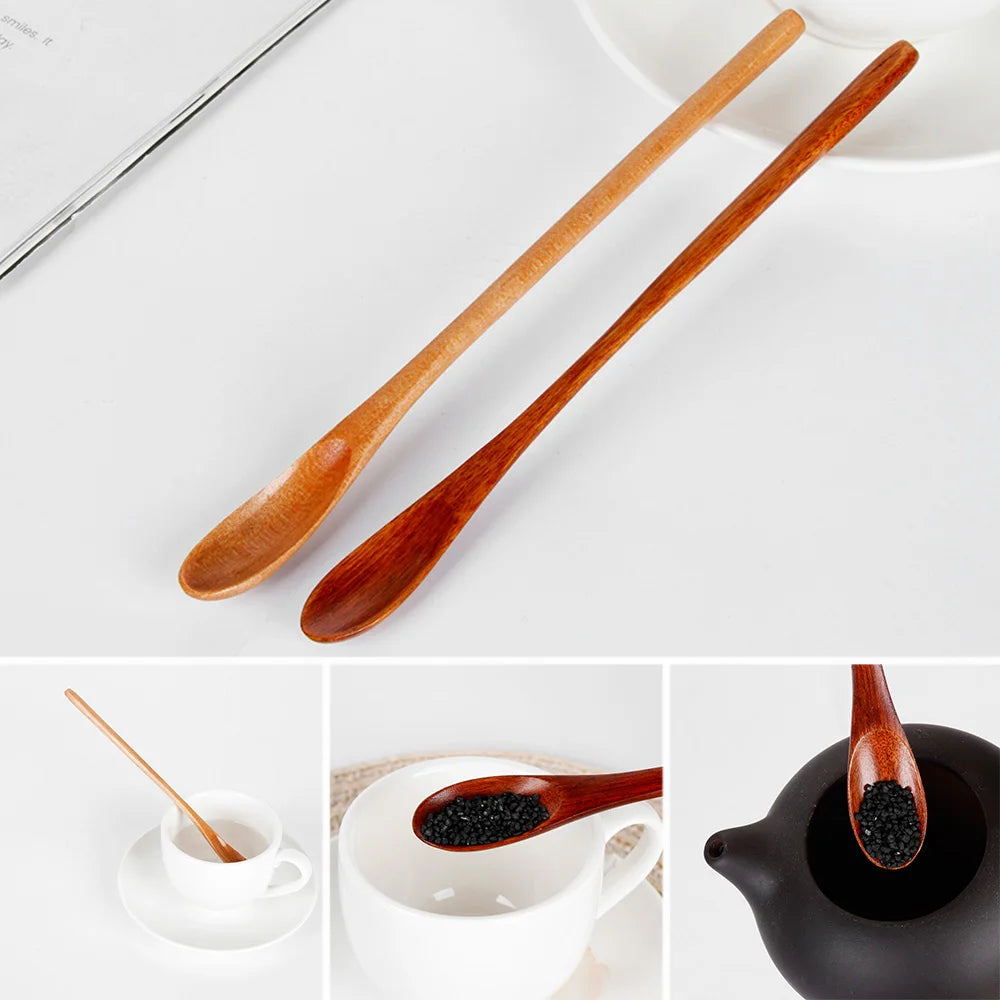 Wood Tea Sticks Matcha Spoon Teaware Teaspoon Handmade Black Bamboo Leaf Spatula Guide Kitchen Tool Spice Gadget Cooking Utensil