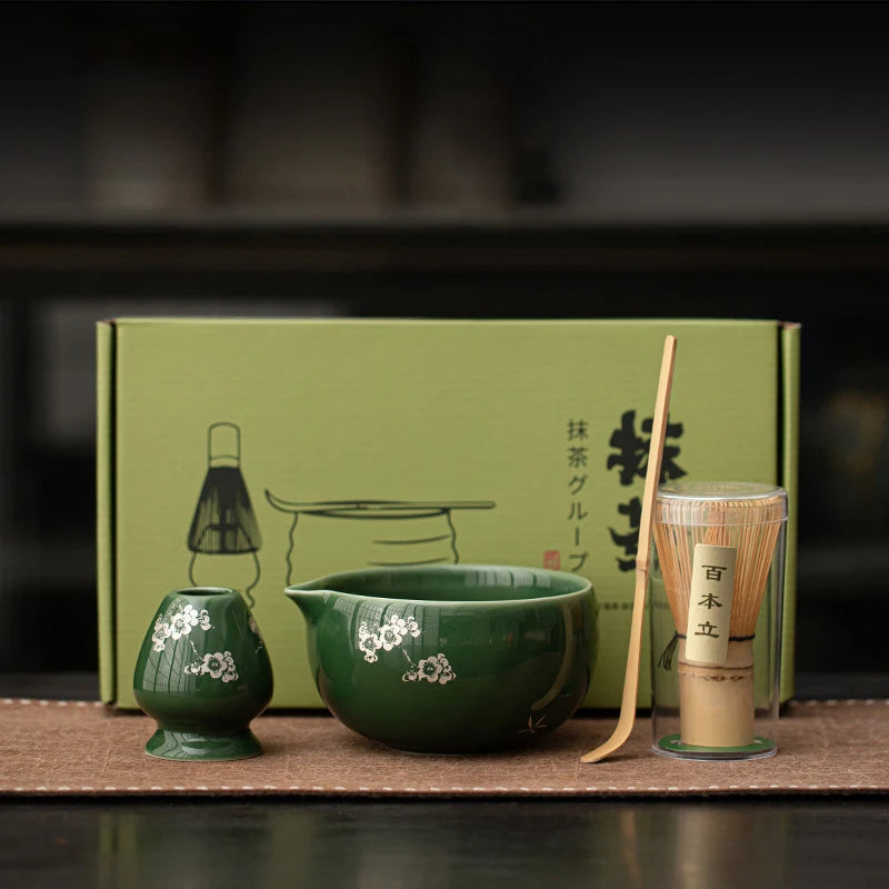 Geling Professional Japanese Ceramic Matcha Bowl Custom New Fashion Bamboo Chasen Matcha Whisk Set and Spoon