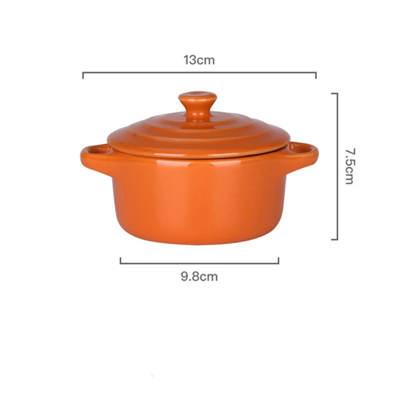 Ceramic Glazed Double Ear Bowl with Lid Microwave Oven Baking Bowl Breskfast Steamed Egg Pudding Bowl 200ml Kitchen Tableware
