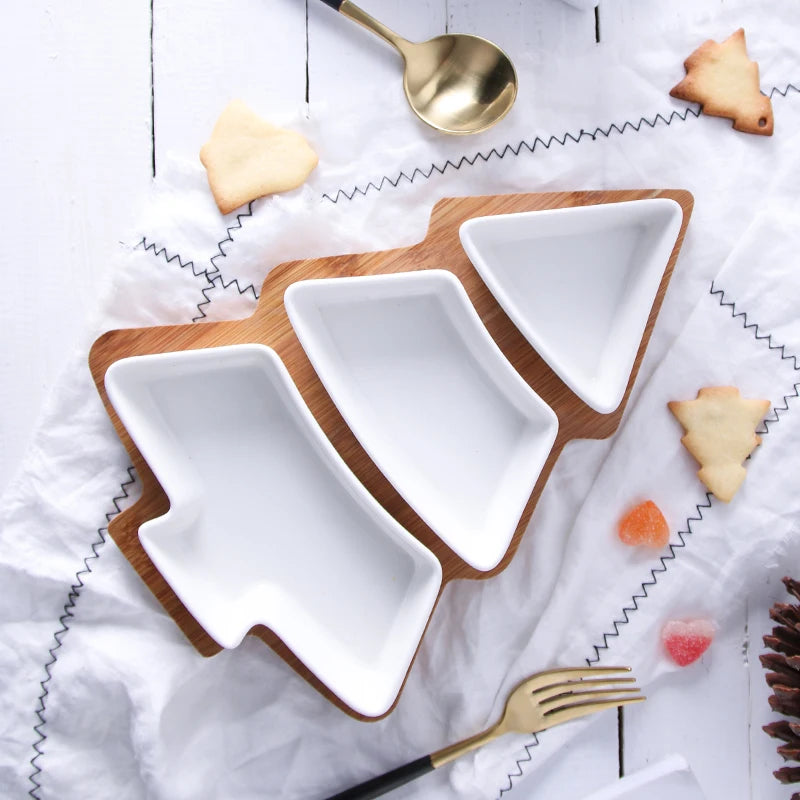Christmas Tree Dessert Plate Set Cake Fruit Candy Ceramic Dish Porcelain Plates Tray Set