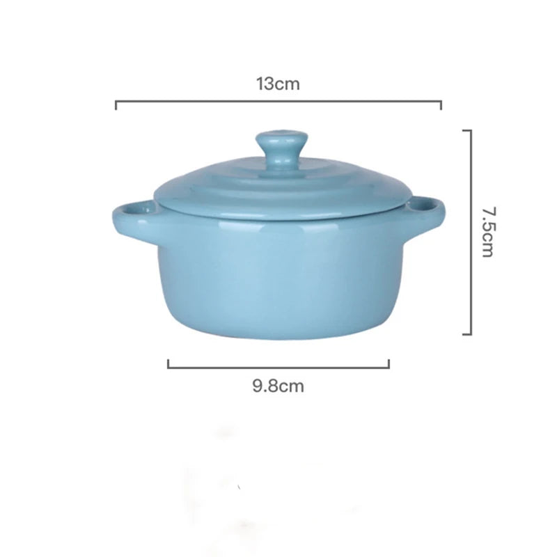 Ceramic Glazed Double Ear Bowl with Lid Microwave Oven Baking Bowl Breskfast Steamed Egg Pudding Bowl 200ml Kitchen Tableware