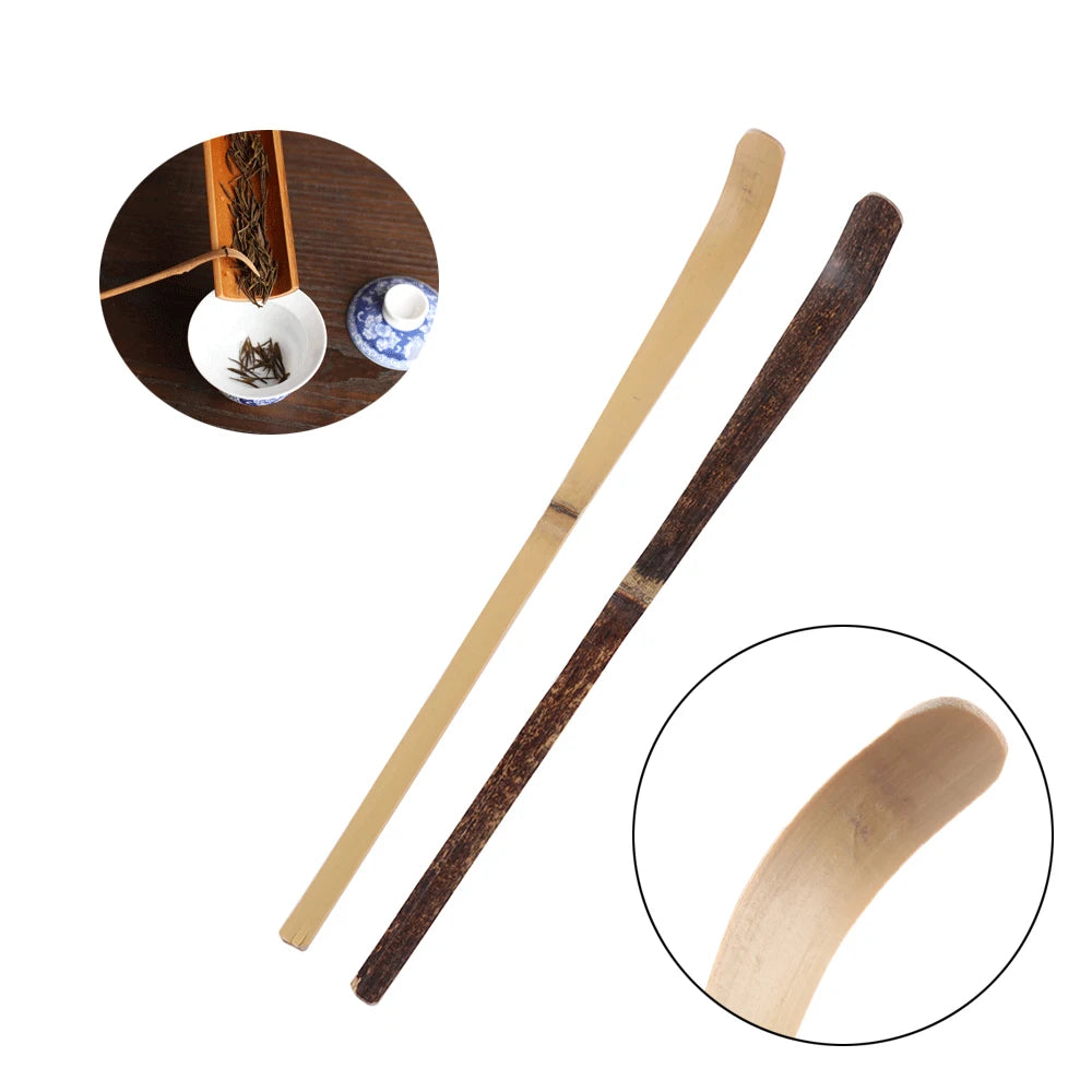 Wood Tea Sticks Matcha Spoon Teaware Teaspoon Handmade Black Bamboo Leaf Spatula Guide Kitchen Tool Spice Gadget Cooking Utensil