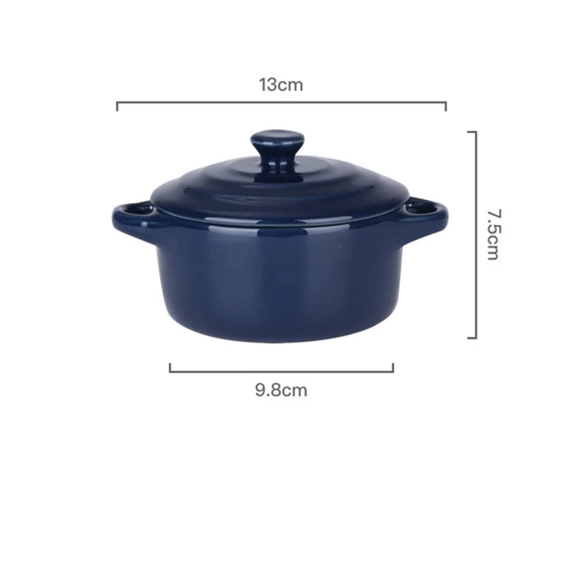 Ceramic Glazed Double Ear Bowl with Lid Microwave Oven Baking Bowl Breskfast Steamed Egg Pudding Bowl 200ml Kitchen Tableware