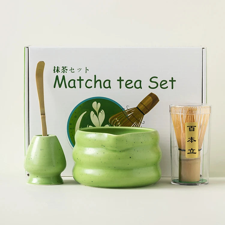 Wholesale High Quality Matcha Set Handmade Bamboo Whisk Tea Scoop Ceramic Bowl and Whisk Holder 4 Pieces Matcha Gift Box Kit