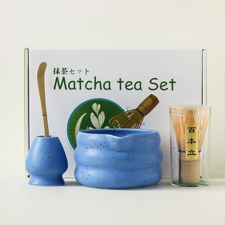 Wholesale High Quality Matcha Set Handmade Bamboo Whisk Tea Scoop Ceramic Bowl and Whisk Holder 4 Pieces Matcha Gift Box Kit