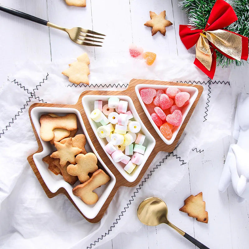 Christmas Tree Dessert Plate Set Cake Fruit Candy Ceramic Dish Porcelain Plates Tray Set