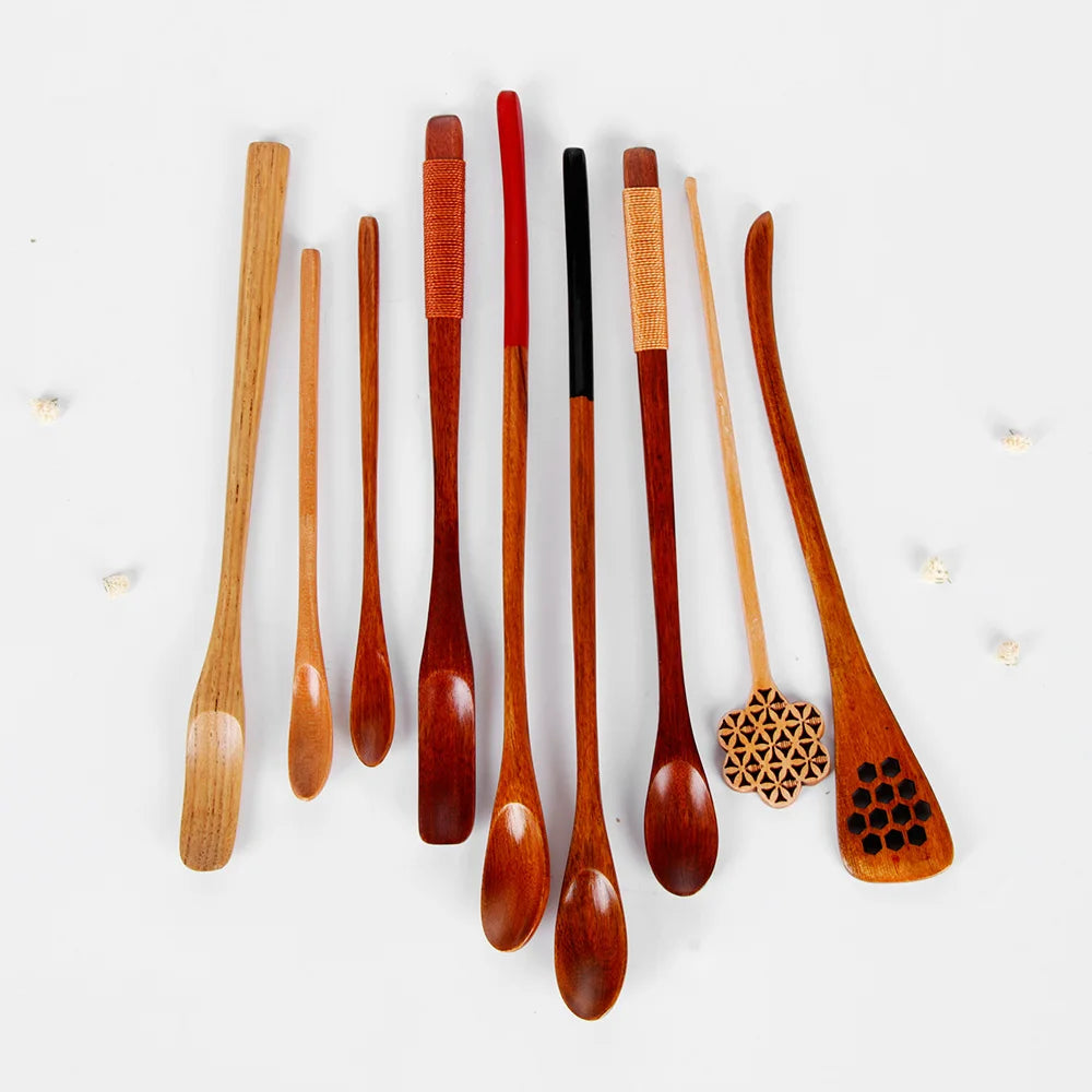Wood Tea Sticks Matcha Spoon Teaware Teaspoon Handmade Black Bamboo Leaf Spatula Guide Kitchen Tool Spice Gadget Cooking Utensil