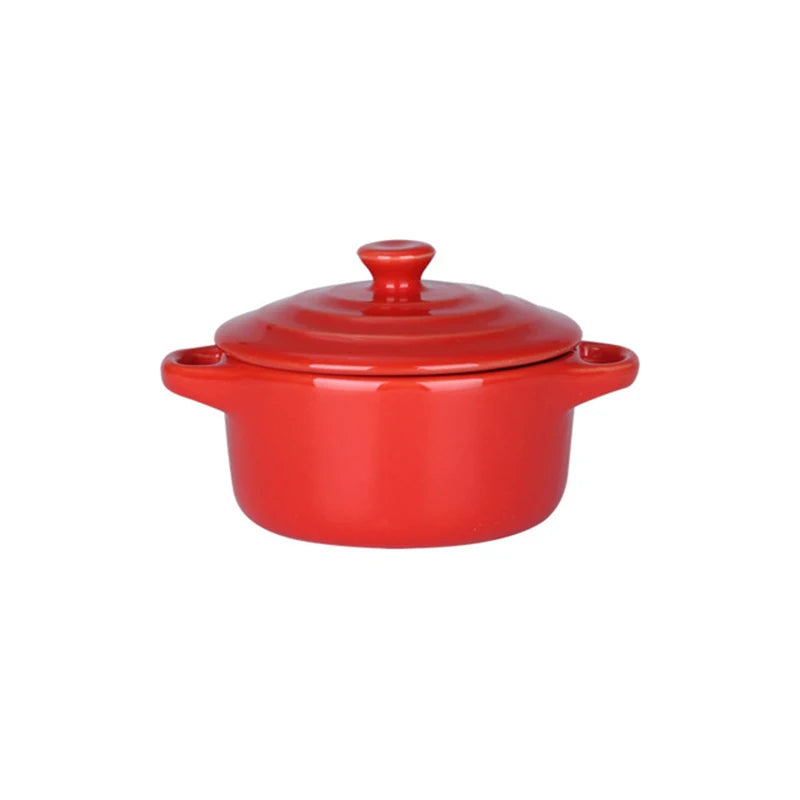Ceramic Glazed Double Ear Bowl with Lid Microwave Oven Baking Bowl Breskfast Steamed Egg Pudding Bowl 200ml Kitchen Tableware